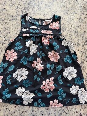 Merona Black Floral Blouse with Pink & Teal Blooms